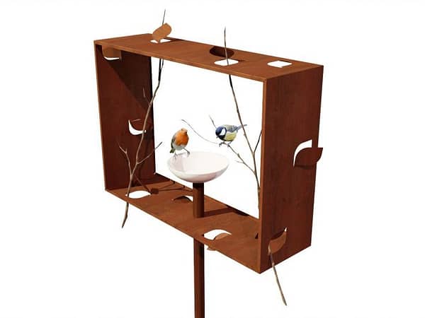 framed feeder vogel voederhuisje op paal van frederik roije cortenstaal vogelhuis