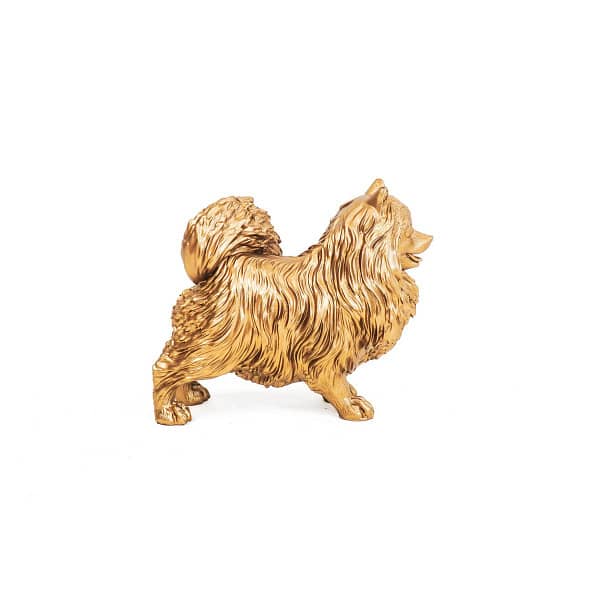 beeld van pomeranian hond in goud kleur