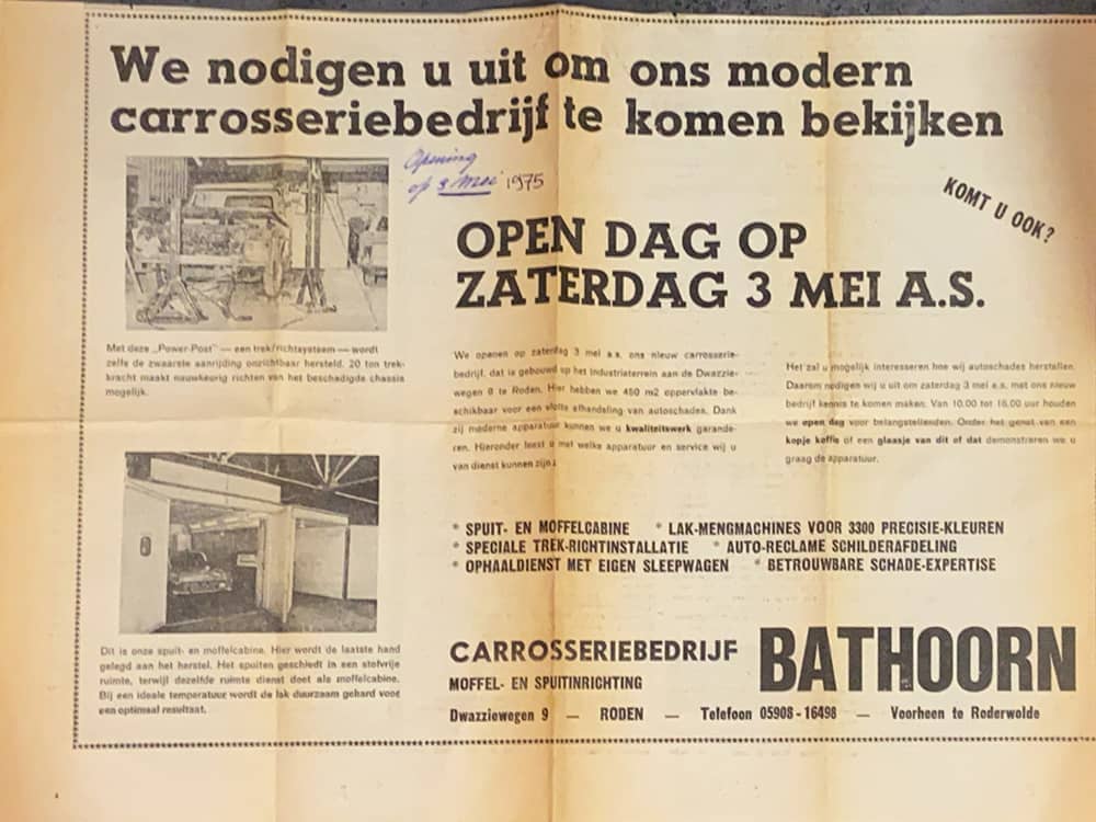 Advertentie in de krant in 1975